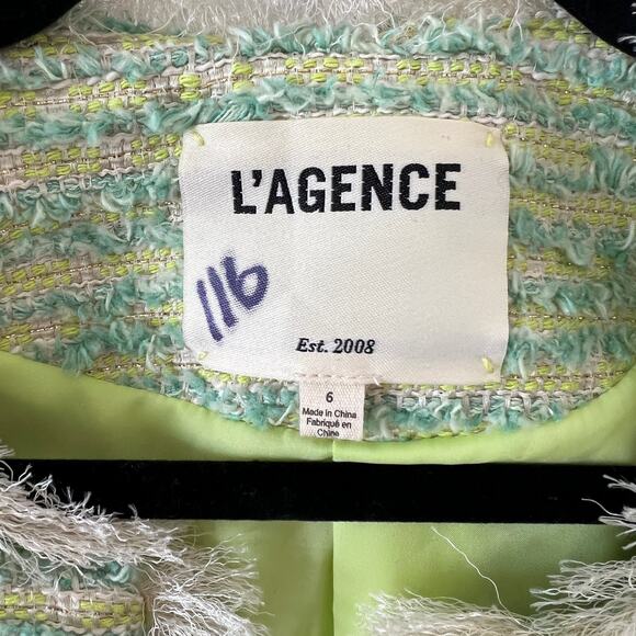 Lagence Green Gold Metallic Fringe Angelina Tweed Blazer Jacket Womens 6 - Picture 8 of 14